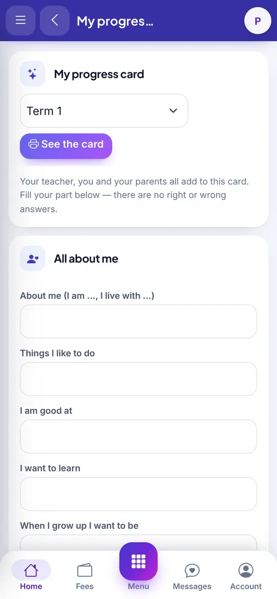 Progress card in the app